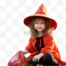 公园里穿着红帽子服装的小女孩