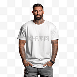 创意格素材下载图片_穿着超大号白色T恤的男人样机剪
