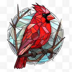 染色的树叶图片_彩色玻璃红衣主教鸟 AI 生成