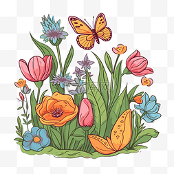 院子里的花图片_primavera 剪贴画 五颜六色的花朵和