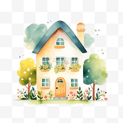 手绘街道图片_可愛的房子插圖