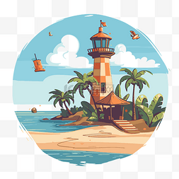 园区场景图片_海滩场景剪贴画夏季岛屿平面插图
