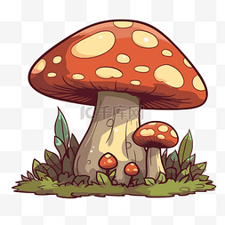 蘑菇剪贴画卡通类型的蘑菇坐在草