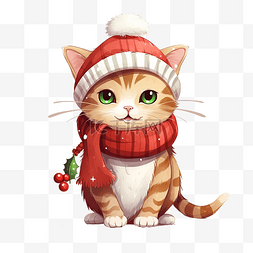 可爱的棕色猫戴着圣诞老人红帽子