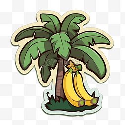 卡通香蕉和棕榈树贴纸 向量