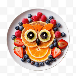 猫头鹰蛋图片_万圣节儿童早餐猫头鹰煎饼和水果