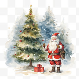雪中的森林图片_圣诞树和圣诞老人??，带着圣诞钟