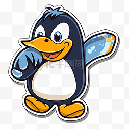 蓝色卡通企鹅图片_戴着蓝色帽子的卡通企鹅准备亲吻