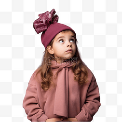 孩子抬头图片_戴着帽子和圣诞袋的小女孩被隔离
