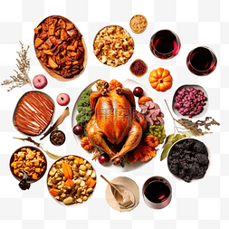 顶视图品种与食物和感恩节标志
