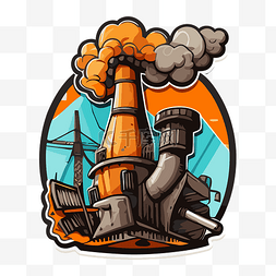 工业烟囱冒烟的卡通插图 向量
