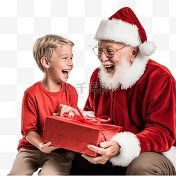 圣诞节打开礼盒图片_年迈的祖父和他的小孙子赠送并打