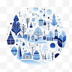 雪花元素图片_圣诞快乐蓝色现代线性插图或卡片