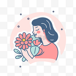 母亲节快乐图标图片_卡通女孩拿着鲜花 向量