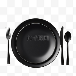 盘子叉图片_木桌上有圣诞装饰的黑色盘子和餐