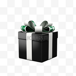 带白色和绿色蝴蝶结的礼品盒，用