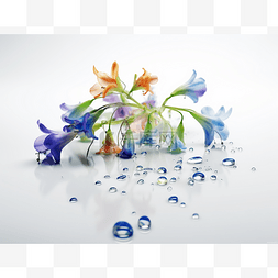 以透明液体形式显示五颜六色花朵