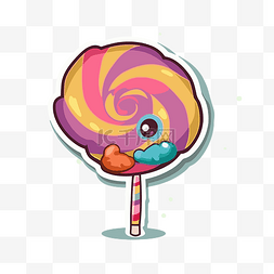 彩色漩涡图片_卡通糖果棒棒糖，有彩色漩涡和云