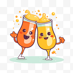 水果与餐具图片_欢呼剪贴画两杯橙汁与快乐的脸快