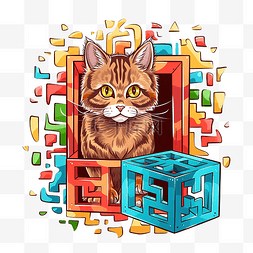 圣诞迷宫拼图猫和礼物