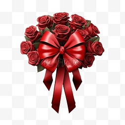 逼真的玫瑰花绑着红色蝴蝶结丝带