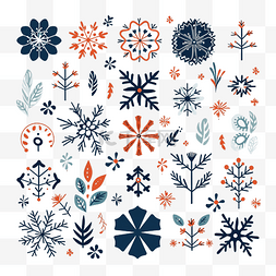 圣诞节冬季假期涂鸦雪花和花卉边