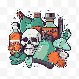 一个瓶子图片_矢量插图有一个头骨和瓶子，上面