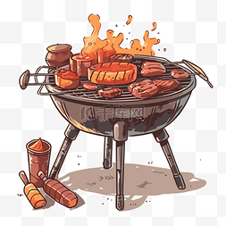 烧烤剪贴画绘制的烧烤肉和其他东