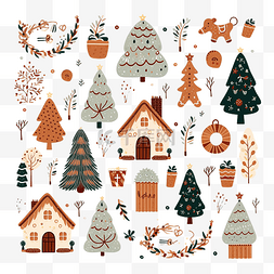 冬季系列图片_带有传统圣诞符号和装饰元素的大