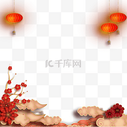 红色云彩图片_春节农历新年春节红色红灯笼梅花
