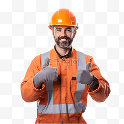 戴安全帽的工程师男工竖起大拇指