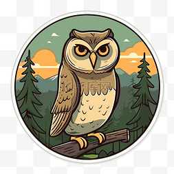森林纹图片_猫头鹰纹身设计卡通与森林和风景