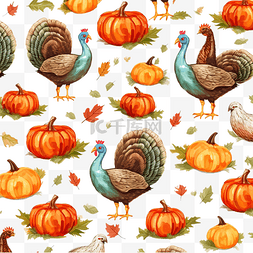 秋天壁纸图片_具有火鸡和南瓜纹理的无缝矢量图