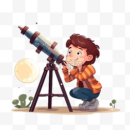 的青年图片_孩子通过望远镜观察发现和寻找科