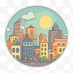 涂鸦城市建筑圆形图标 向量