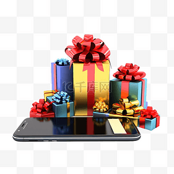礼品卡广告图片_智能手机的 3D 渲染与礼品卡礼品
