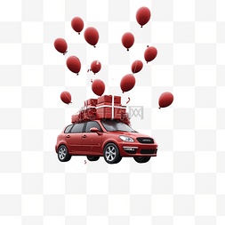 3d 渲染红色汽车飞上天空主题圣诞
