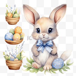 白兔子灰兔子图片_可爱的小兔子剪贴画水彩复活节ai