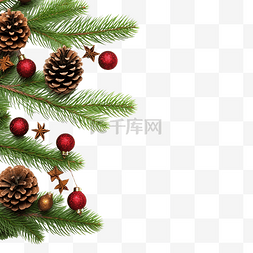 绿色枞树和带锥体边框的红色圣诞