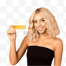 卡用信用卡图片_身着万圣节服装的快乐金发女孩展