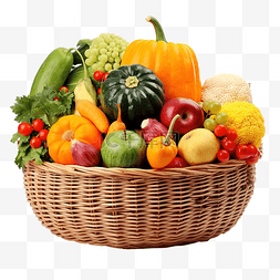 柳条篮里的水果和蔬菜