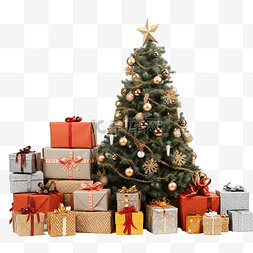 地板物品图片_枞树下地板上不同的圣诞礼品盒
