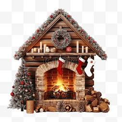 有圣诞节装饰的小木屋房子