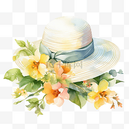 帽子剪贴画图片_夏季帽子与花朵水彩剪贴画 ai 生