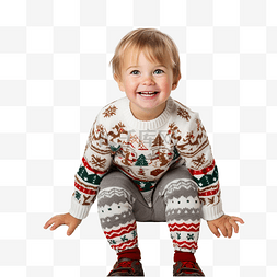 穿着丑毛衣的可爱小孩在圣诞屋装