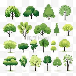 棕色简约图片_树木插画合集 绿树自然 健康插画 