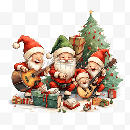 音乐节图片_圣诞快乐，圣诞老人和精灵演奏乐