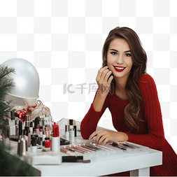 美容化妆美甲图片_圣诞节前，美丽的女孩在美容院涂