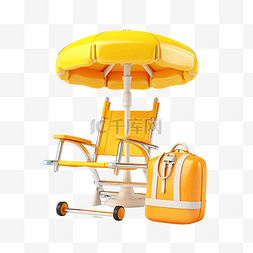 伞椅子图片_夏季旅行，带黄色手提箱伞救生圈