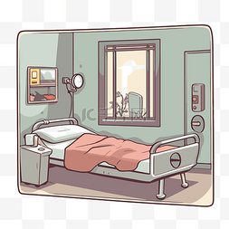 卡通门贴纸图片_带窗户和门的医院病床插图 向量